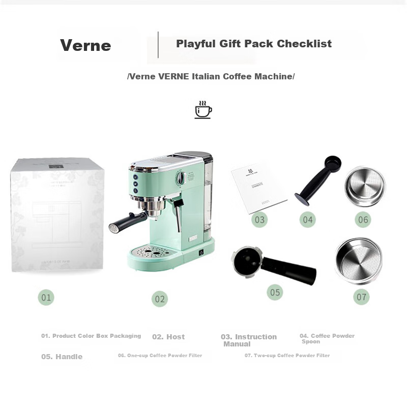 MAXIM'S DE PARIS, Verne Italian Retro Pressure Home Coffee Machine, Fully And Semi-Automatic Milk Frother, Light Cedar Gree