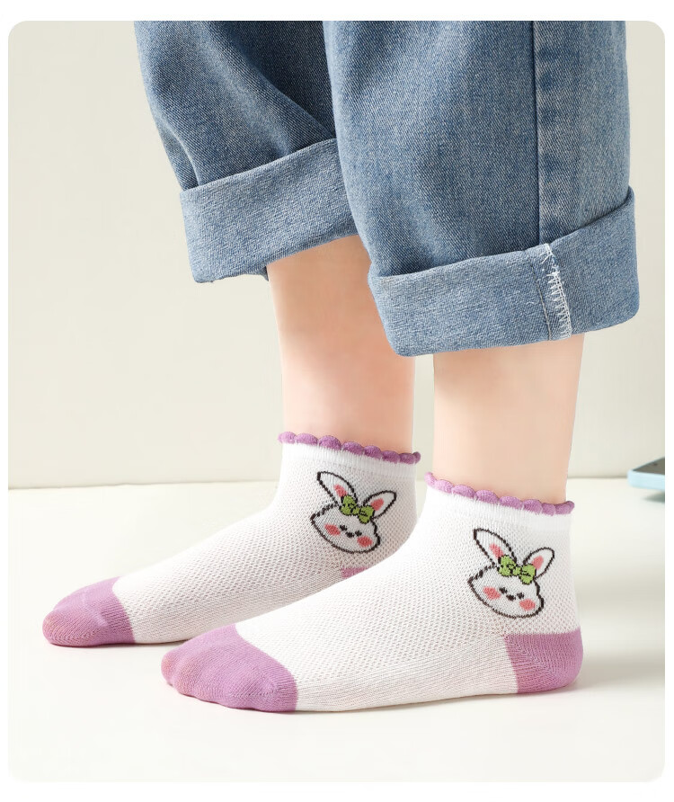 Bingxuemumian Children's Socks, Girls' Summer Mesh Cotton Socks, Thin Breathable Spring Mid to Big Kids Girls' Lace Cute Mid-Calf Socks 16