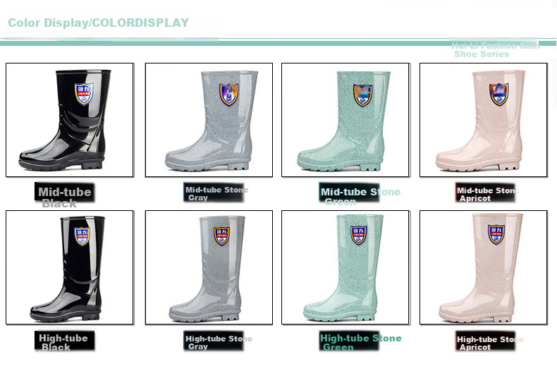 Warrior Women's Fashionable Adult Rain Boots, Waterproof Shoes, Rubber Shoes, Overshoes, Water Boots HXL63-B, Shibanjia High-Top, Size 38 1