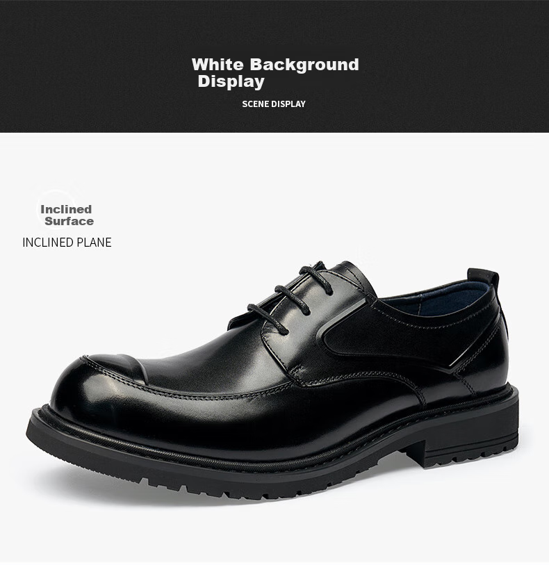 LAORENTOU Men's Leather Shoes, Top-Grain Leather, Classic Business Dress Shoes, Thick-Soled Formal Leather Shoes, 522010119, Black, Size 44 19