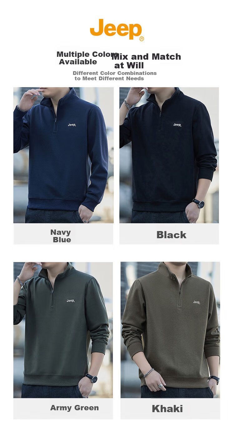JEEP Men's Sweatshirt, Loose-Fitting Stand Collar Long Sleeve T-Shirt, Heavyweight Trendy Clothing for Men, Khaki, M 1