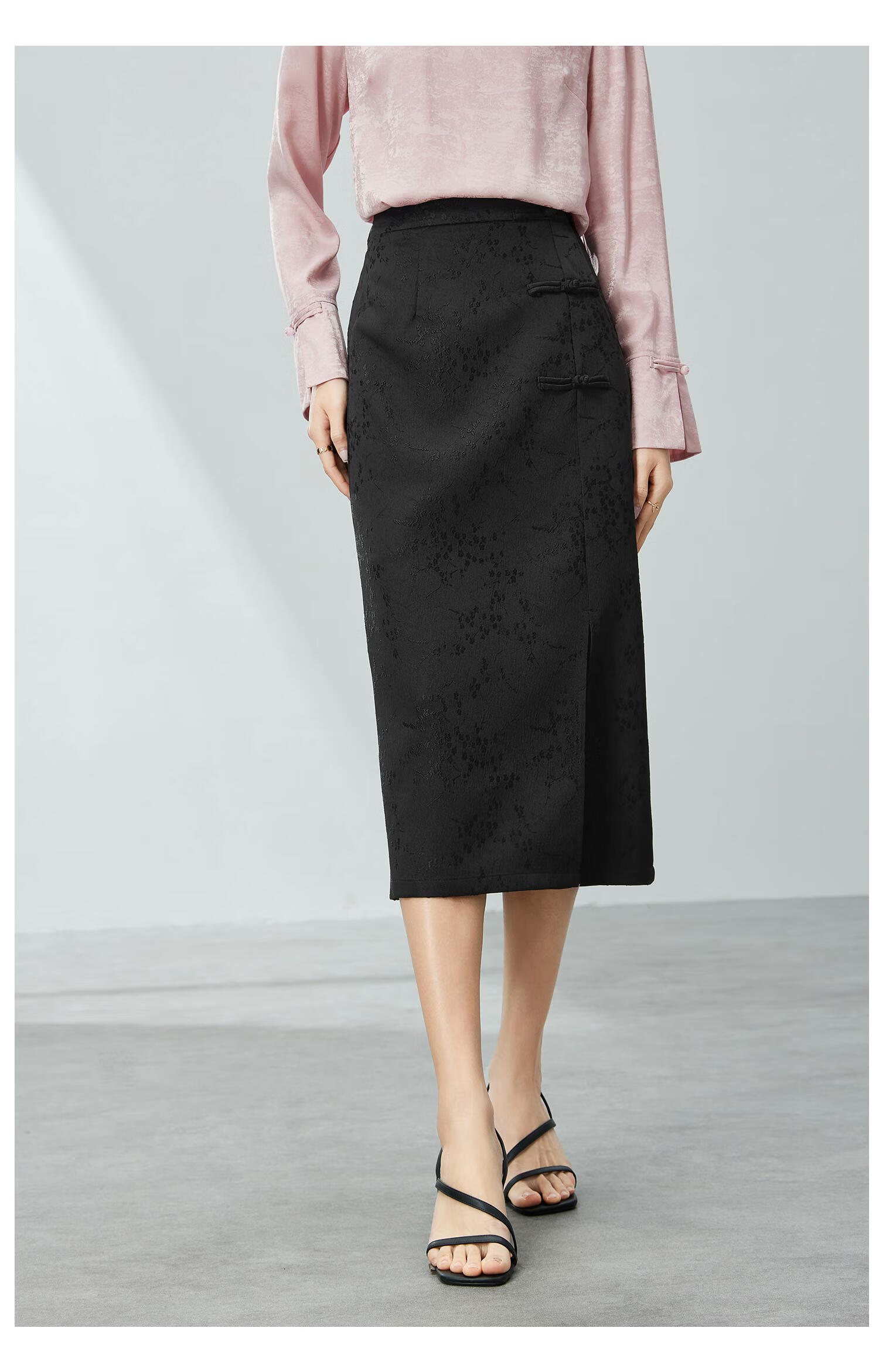 Fan Qin New Chinese-Style Textured Straight Skirt, Early Autumn National Style High-Waist Skirt, Slimming Versatile, 441Q72601, Black, L 8
