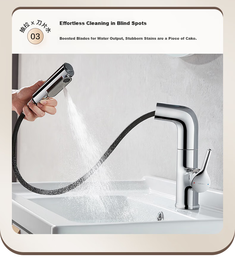 HEGII Pull-Out Basin Faucet, Three-Water Outlet Bathroom Lifting Rotating Hot And Cold Water Faucet HMF927-115 7