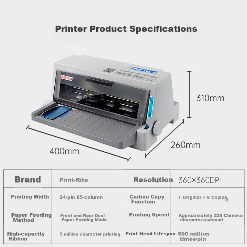 PRINT-RITE PR-735 Dot Matrix Printer, VAT Invoice Printer, Outbound Note, Document, Tax Receipt, Specialized for Bills And Receipts, Front And Back Paper Feed, 1+6 Copy Office Printer