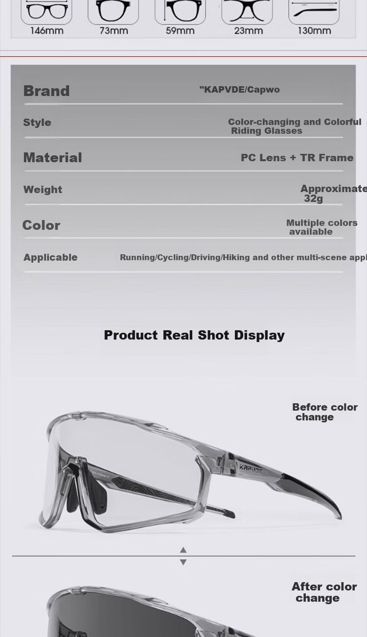 KAPVOE Liuli Cycling Glasses Day and Night Photochromic Road Bike Professional Windproof Goggles Sports Unisex 7