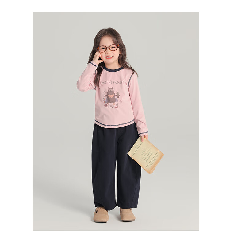 Budinghalu Girls' Versatile Sweet Cute Long-Sleeve T-Shirt, Spring And Autumn New Style, for Older Children, Fashionable Contrasting Color Cartoon Round Neck Base Shirt 4