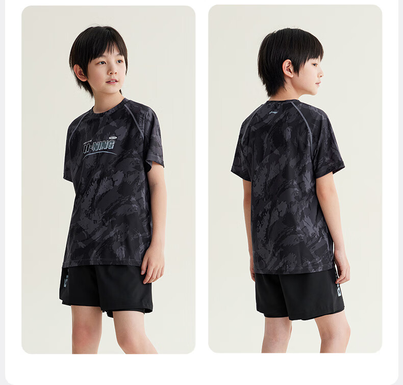 Li-Ning Children's Swimwear, Boys' Swimsuit for Older Kids, Youth Two-Piece Surfing Suit, Swimming Trunks, 8132 Black, Size 160 7