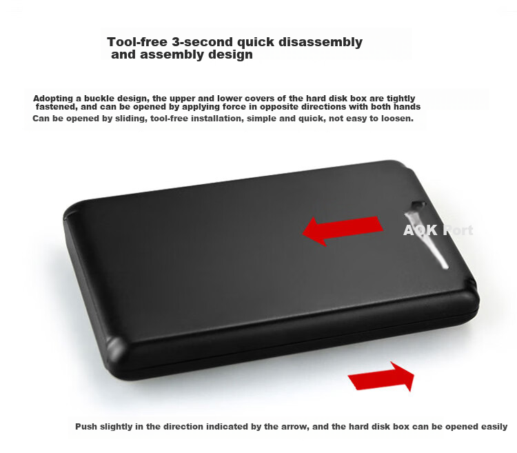 AOKO 2.5-Inch Portable Hard Drive Enclosure, Type-C Compatible, 7-15mm Thick, for Hard Drive Reading, Laptop SATA Serial Port, External Case for Mechanical And Solid State Drives, A206BK 9