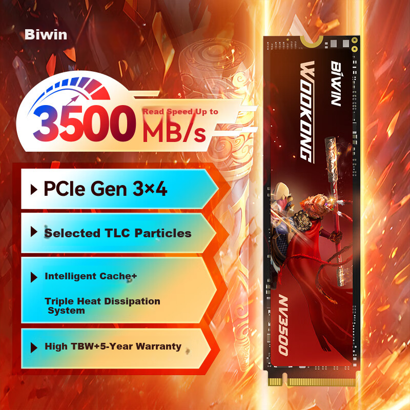 BIWIN 1TB SSD Solid State Drive M.2 Interface (NVMe Protocol) NV3500 Series PCIe3.0 Read Speed 3500MB/s AI PC Computer Storage Accessory