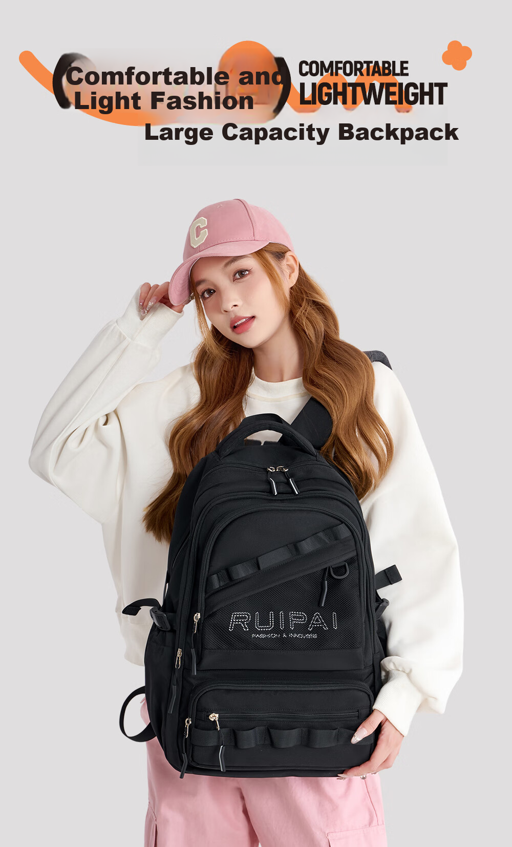 RUiPAi Backpack, 40L Large Capacity, for Middle School And High School Students, Boys And Girls, Lightweight Spine Protection, College Students, Water-Resistant, Double Shoulder Bag, Travel Backpack 1