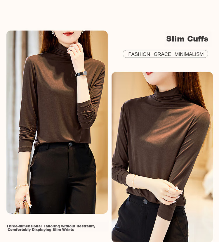 Dme Warm Ginger Fleece 2025 Autumn New Slim Fit Thin Half Turtleneck Long Sleeve Women's Base Shirt 5