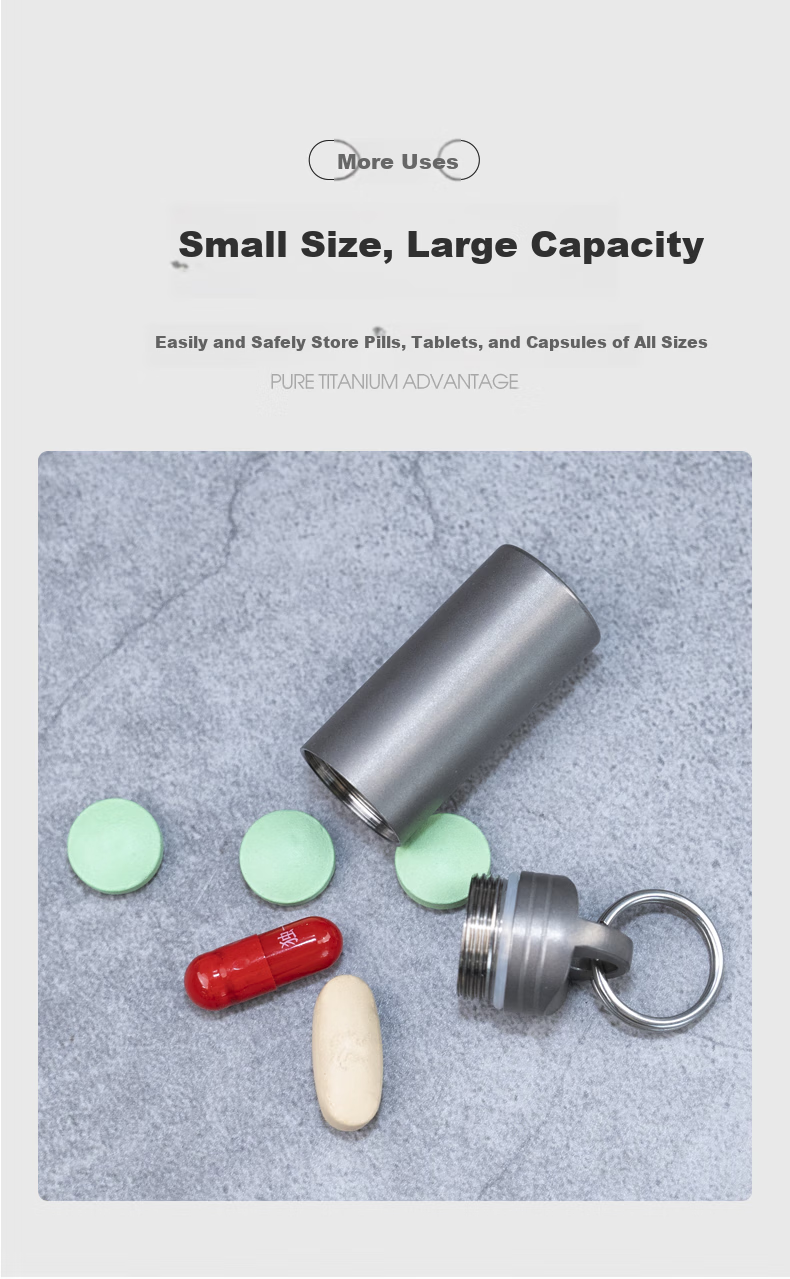 YORA Small Double-Layer Pure Titanium Pill Box, Portable Mini Pill Case, Titanium Alloy Light-Blocking Sealed Medicine Bottle, Nitroglycerin Keychai 4