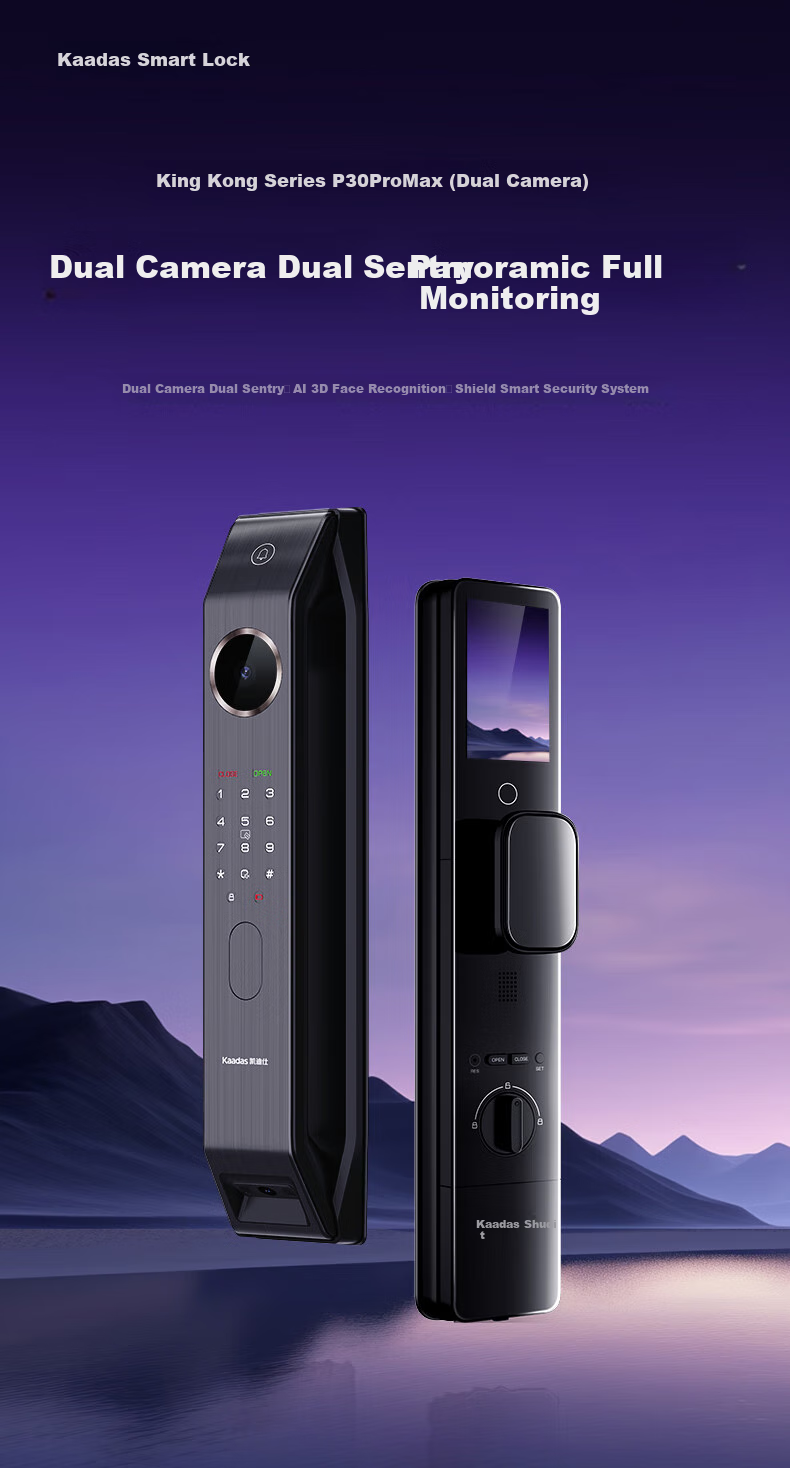 KAADAS Smart Door Lock, Dual-Camera Facial Recognition with Visual Peephole And Large Screen Fingerprint Lock, P30 Pro Max Dual-Camera AI Versio 2