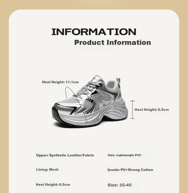 ZHR Dad Shoes for Women, Trendy And Cool, Thick-Soled Height-Increasing Versatile Women's Shoes, Mesh Splicing Silver Sneakers, JT82 Silver, Size 35 6