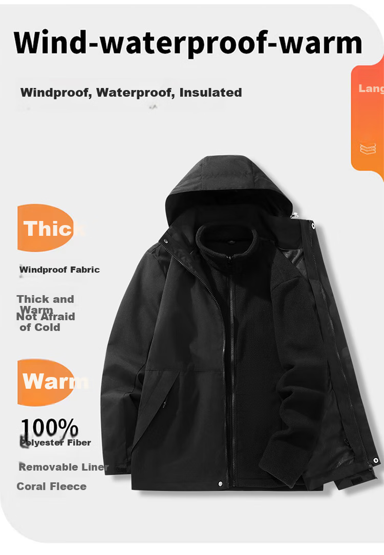 EASTERN CAMEL Couple's Three-In Outdoor Jacket for Men And Women, Spring And Autumn Season, Hiking Camping Waterproof Windproof Coat for Me 2
