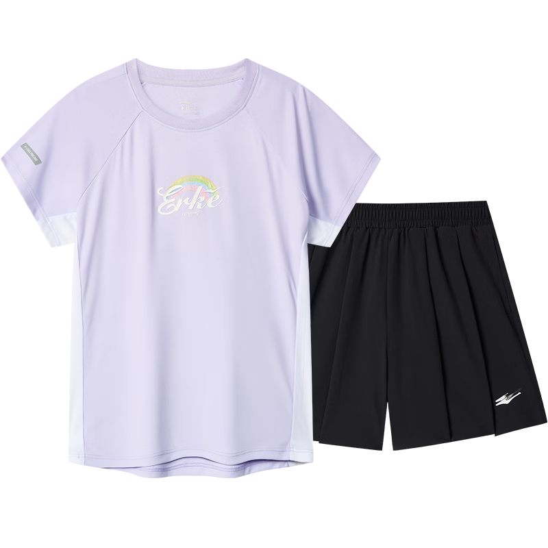 ERKE Kids Girls Sports Set Children's Casual Short Sleeve Outfit Dream Purple 110