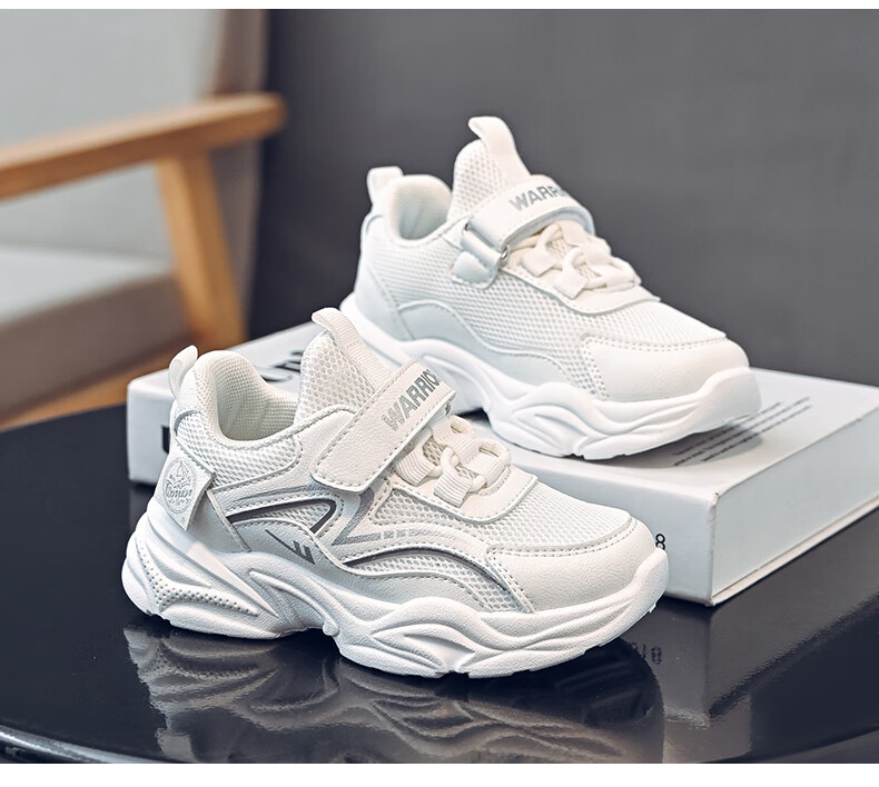 Warrior Girls' Shoes, Soft-Soled Casual Shoes, Spring And Autumn Style, White Children's Sneakers, WZ(CL)-0959, White, Size 33 2