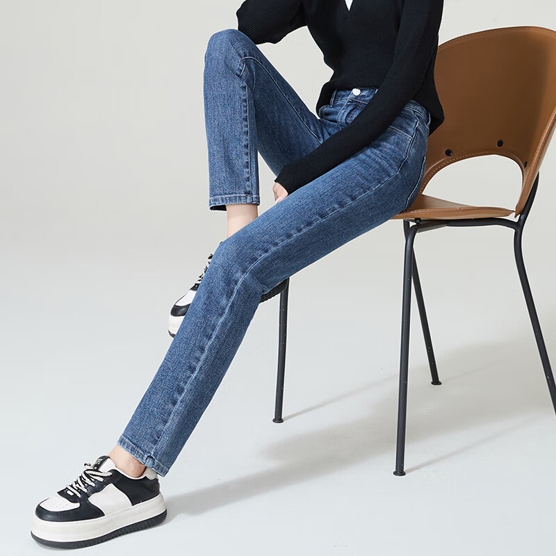 ESE-Y Spring New Loose-Fitting Slimming Petite Slim-Fit Cigarette Pants, Denim Blue, Size 29