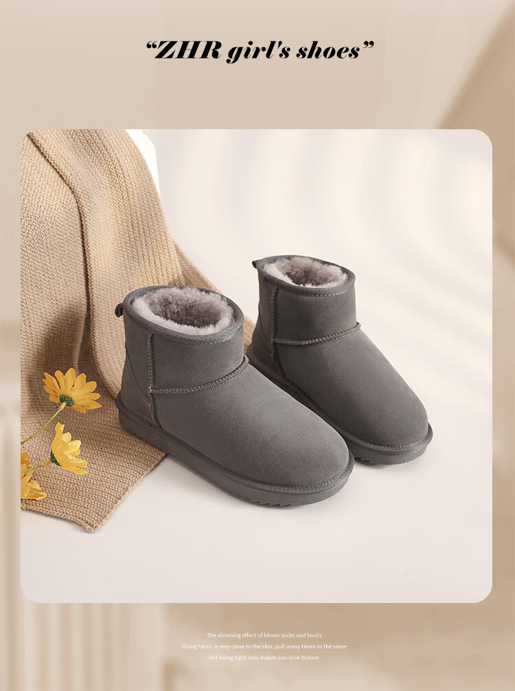 ZHR Snow Boots for Women, 2025 New Style, Fleece-Lined Warm Boots, Genuine Leather Waterproof Short Boots, Cotton Shoes for Women, Coffee Color, Size 35 30
