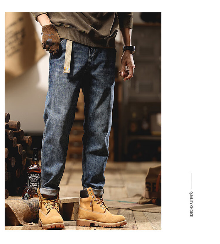JEEP Men's Jeans, Spring And Summer Straight-Leg Loose Casual Pants, Versatile Trendy Trousers for Men, Blue, Size 28 7