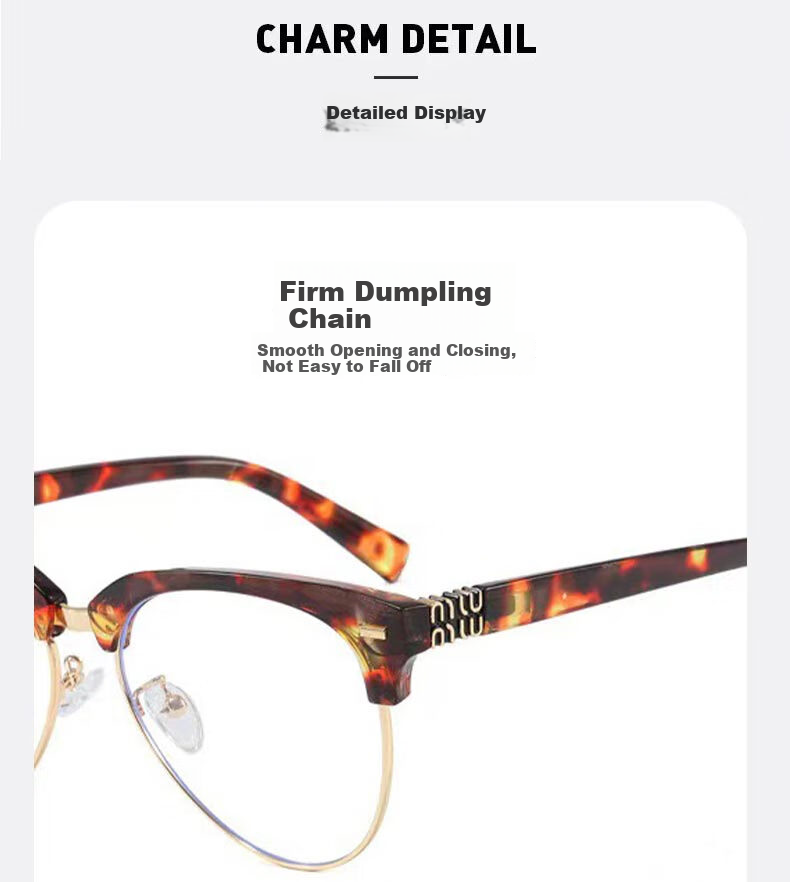 Boshide Myopia Glasses, Anti-Blue Light Glasses, Korean Retro Semi-Rimless Cat Eye Plain Lens Glasses, Douhua Frame 100 Degrees 13