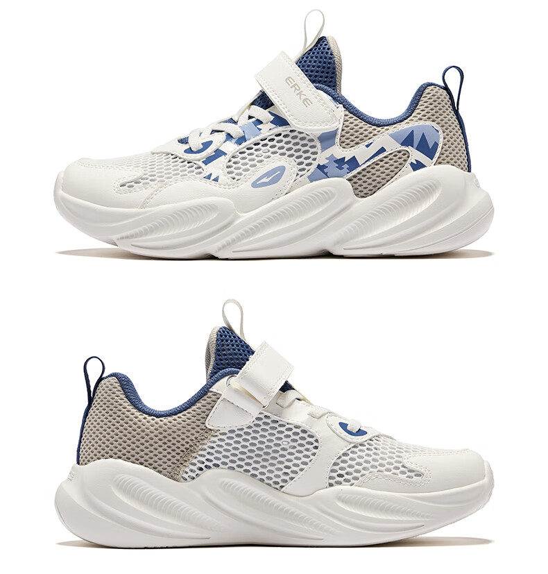 ERKE Children's Shoes, Boys And Girls Big Kids Sports Shoes, Children's Summer Breathable Running Shoes, Micro-Crystal White/light Oxygen Blue, Size 36 47