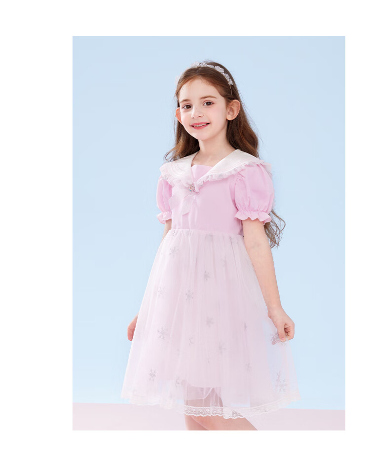 Disney Girls Dress Holiday Gift Summer Girl Dress Navy Collar Tulle Skirt Elsa Princess Dress Pink Size 110 8