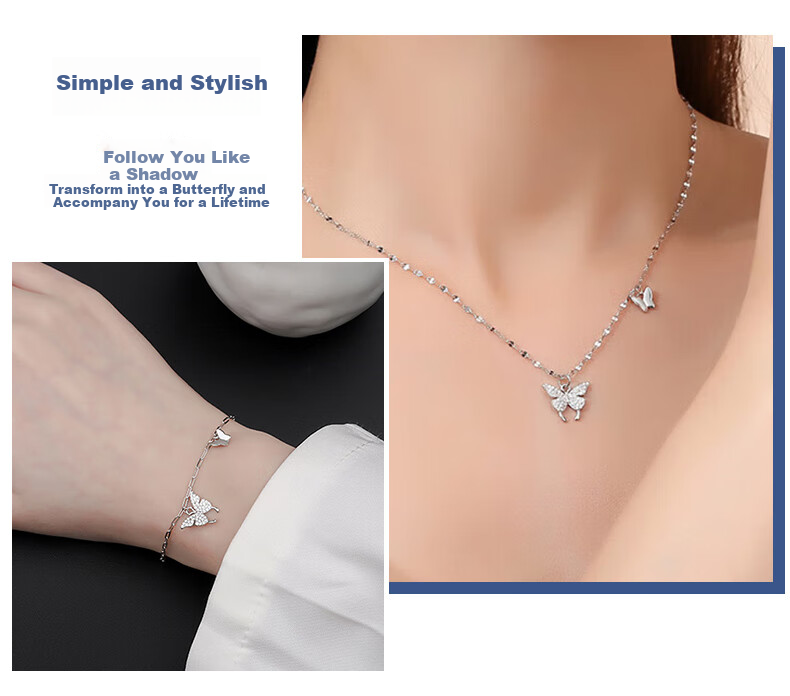 Dijing 999 Sterling Silver Butterfly Necklace for Women, Practical Double-Layer Elegant Collarbone Chain Pendant, Light Luxury Birthday Gift for Girls 6
