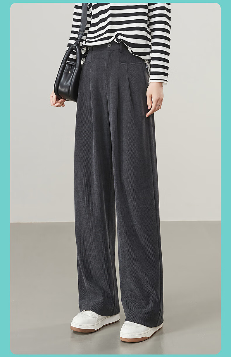 ESE-Y Wide-Leg Pants for Women, Spring 2025, High-Waisted Slimming Straight-Leg Glutinous Rice Pants, Black, Size 27 14