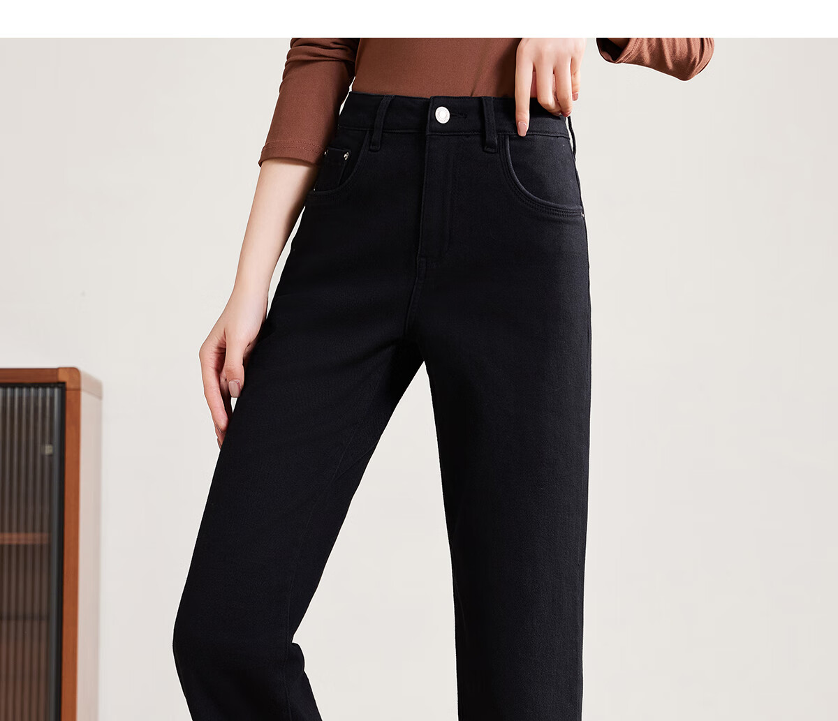 PinCai Women's Jeans, Spring And Autumn Black Straight-Leg Trousers, Slimming And Heightening Effect, Casual Denim Long Pants P143N1009 58