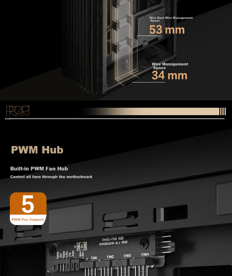 ASUS ProArt Chuangmeng40 PA401 Muyi Tiyun Edition Case, Powerful Cooling, Wooden Art Front Air Grille, Tool-Free Disassembly And Assembly, Power Button Lock, PWM Switch 12