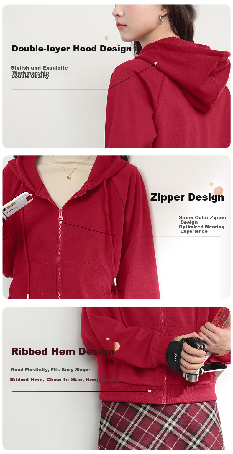 MJ STYLE Short Hoodie Cardigan Jacket for Women, Spring 2026, Raglan Sleeve Design, Petite Casual Versatile Long-Sleeve Top 4