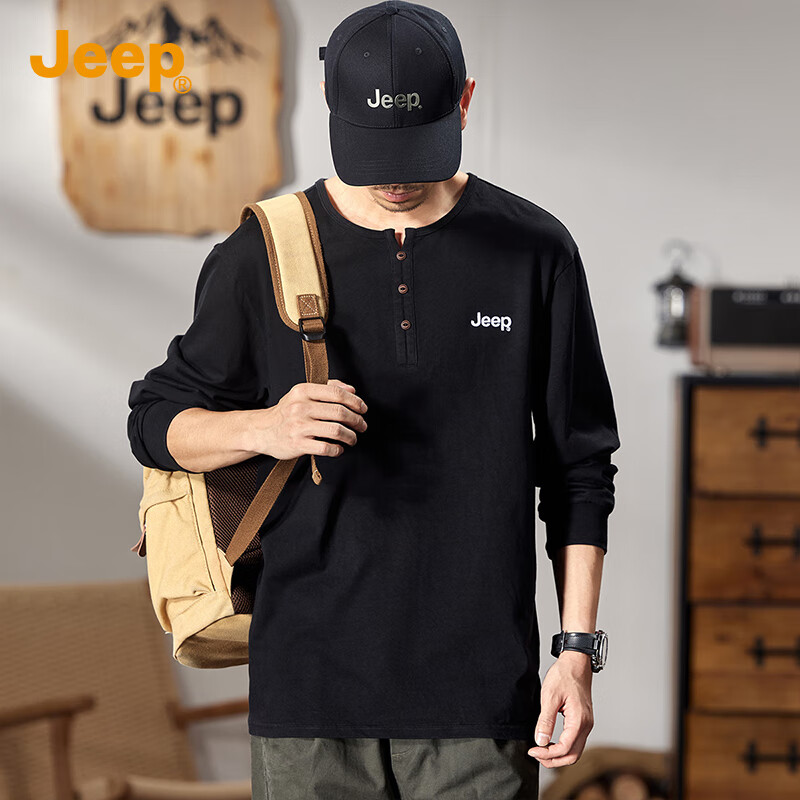 JEEP Men's Long-Sleeve T-Shirt, Spring And Autumn 2026, Pure Cotton Pullover Top, Simple And Comfortable Undershirt, Men's Clothing