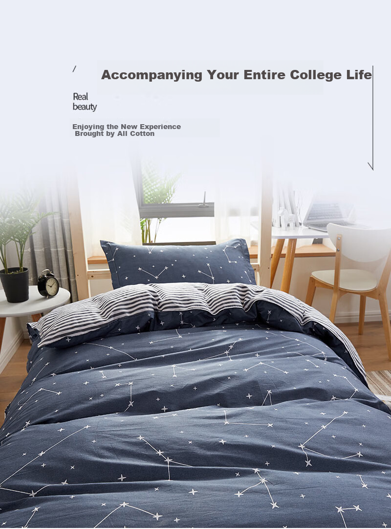 Yunjin Pure Cotton Dormitory Three-Piece Bedding Set for College Students, Single Bed Sheet And Duvet Cover for 0.9/1.2 Meter Beds, Star Patter 2