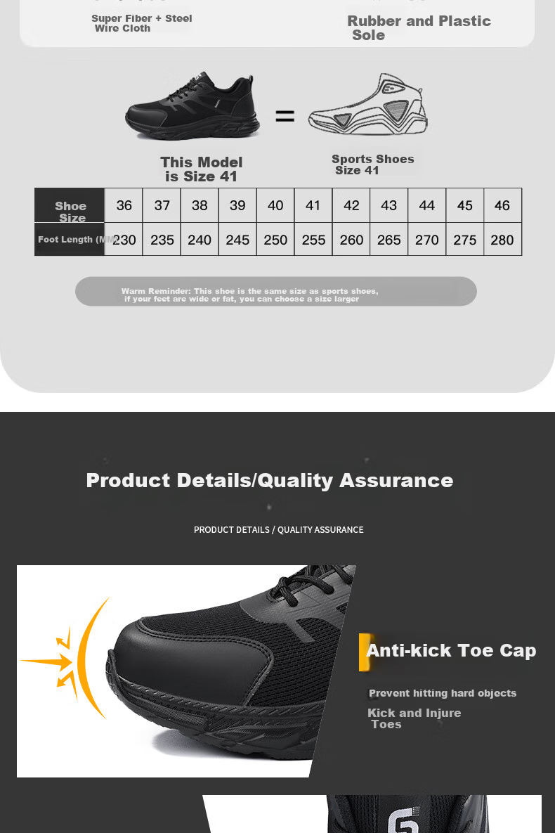 JUNBU Safety Shoes for Men, Steel Toe Cap, Puncture-Resistant, Breathable, Ultra-Light Soft Sole Work Safety Shoes 0217T Size 44 13
