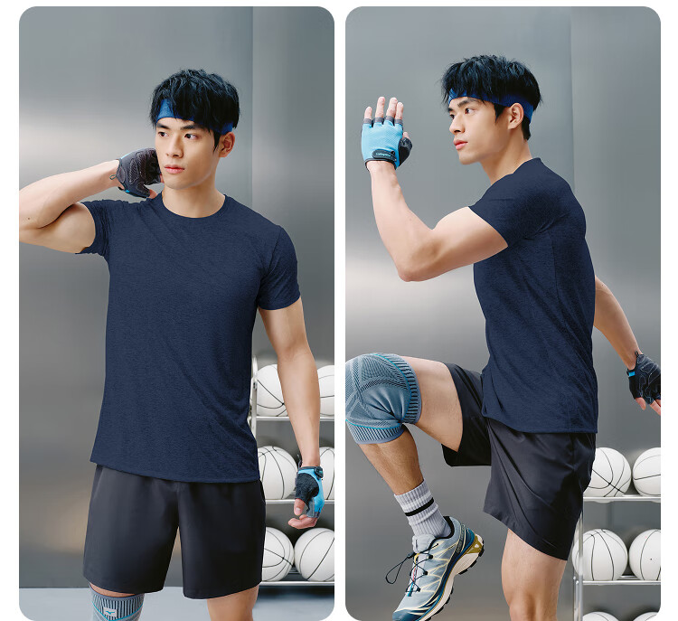 JD Original Summer Men's Fitness Series Sports Short-Sleeve T-Shirt, Quick-Dry Ice Silk Elastic, Black, Size S 22