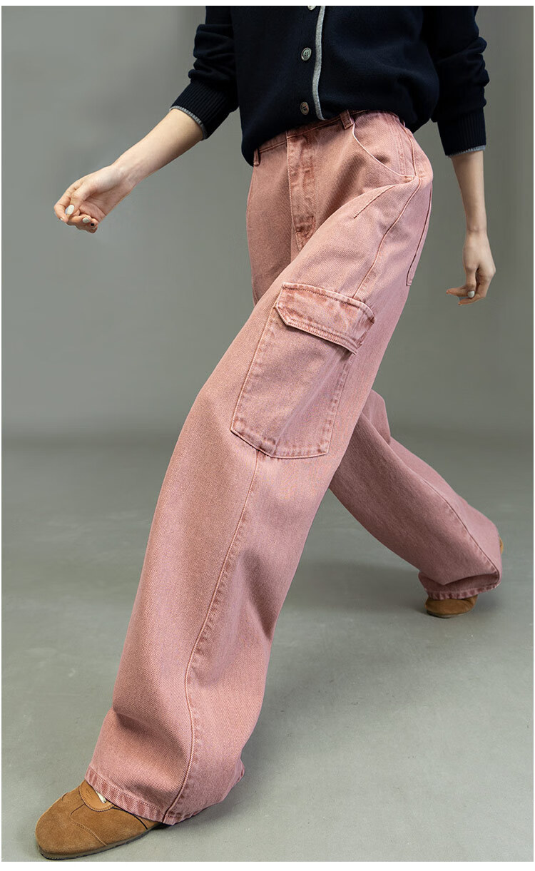 Dme [Sweet Cool Mountain Style] Spring And Autumn Asute-Dyed Nostalgic Multi-Pocket Wide-Leg Cargo Pants for Women, Denim Jeans 1
