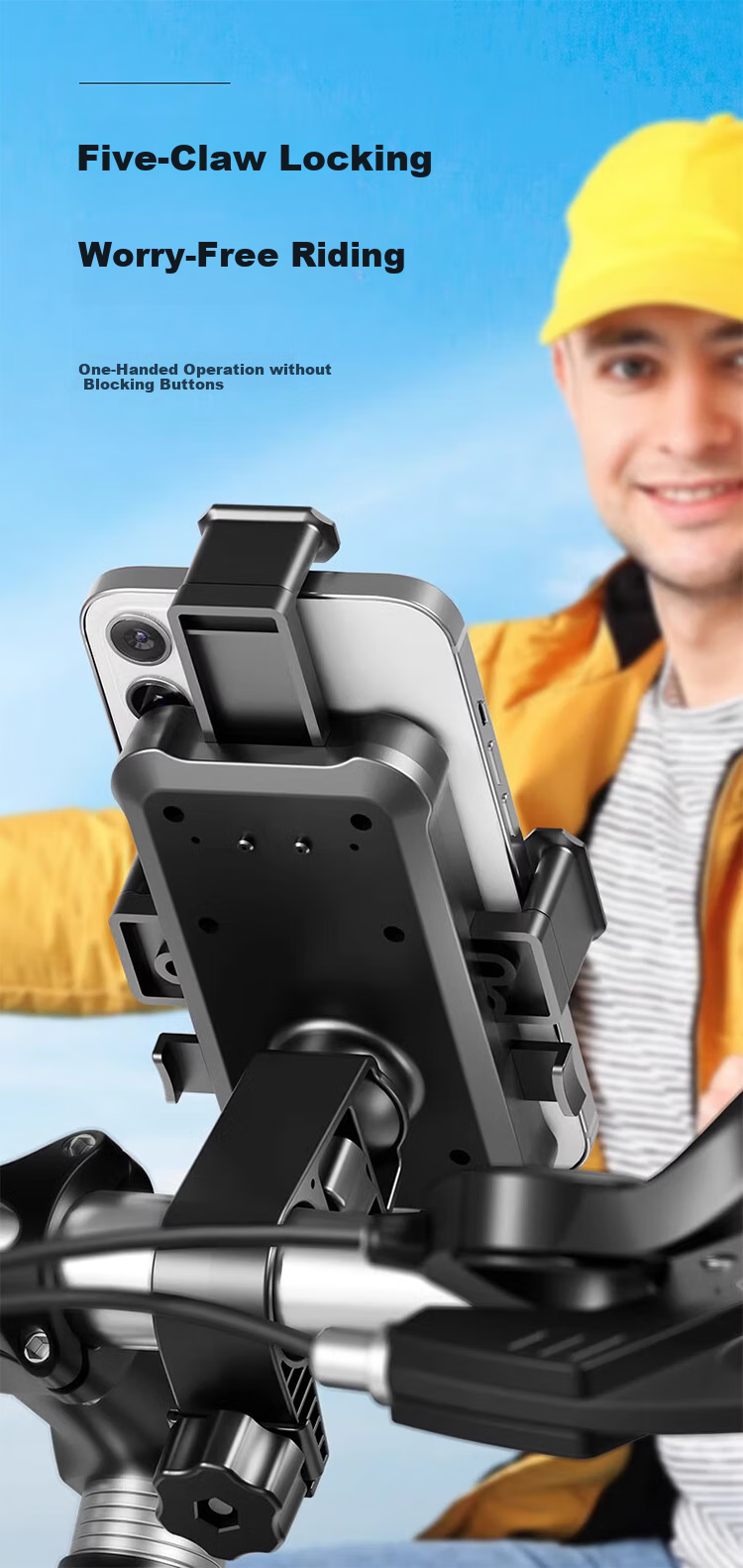 BZBC Bicycle Phone Mount for Electric Bike, Motorcycle, Food Delivery Riders, Couriers, Bicycles, Navigation Phone Holder Universal Equipment Handlebar Style 3