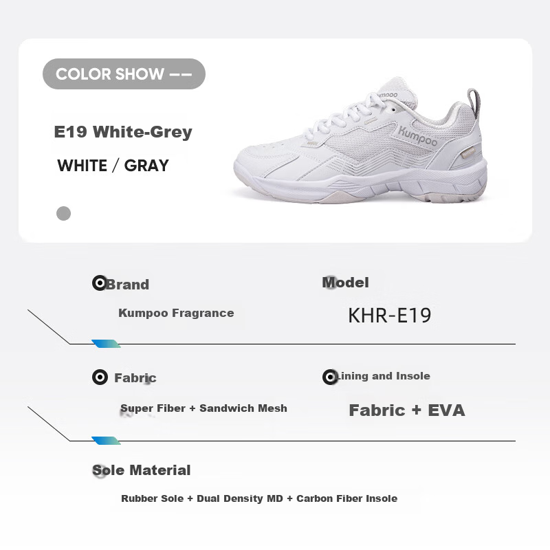 KUMPOO Badminton Shoes for Men And Women, Professional All-Round Sports Shoes, Breathable Shock-Absorbing Wear-Resistant KHR-E19 Silver Size 40