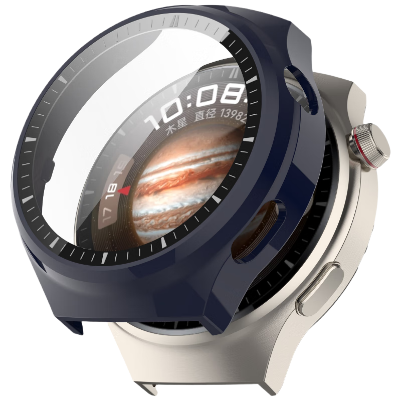 Watchbond, Suitable for Huawei Watch 4 Pro Protective Case with Integrated Screen Protector, Deep Blue Earth PC Tempered Glass Integrated Protective Film, Protective Cover, Screen Protector, Full Coverage Anti-Scratch Accessories