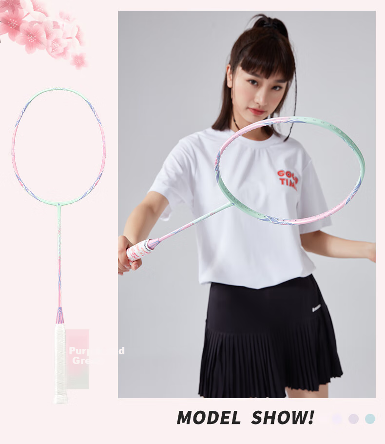 KAWASAKI Badminton Racket, Peppa Pig Design, for Children And Teenagers, Double Rackets, Carbon Fiber Mid-Shaft, Student Pair Rackets, Orange And Green (Pre-Strung) 9