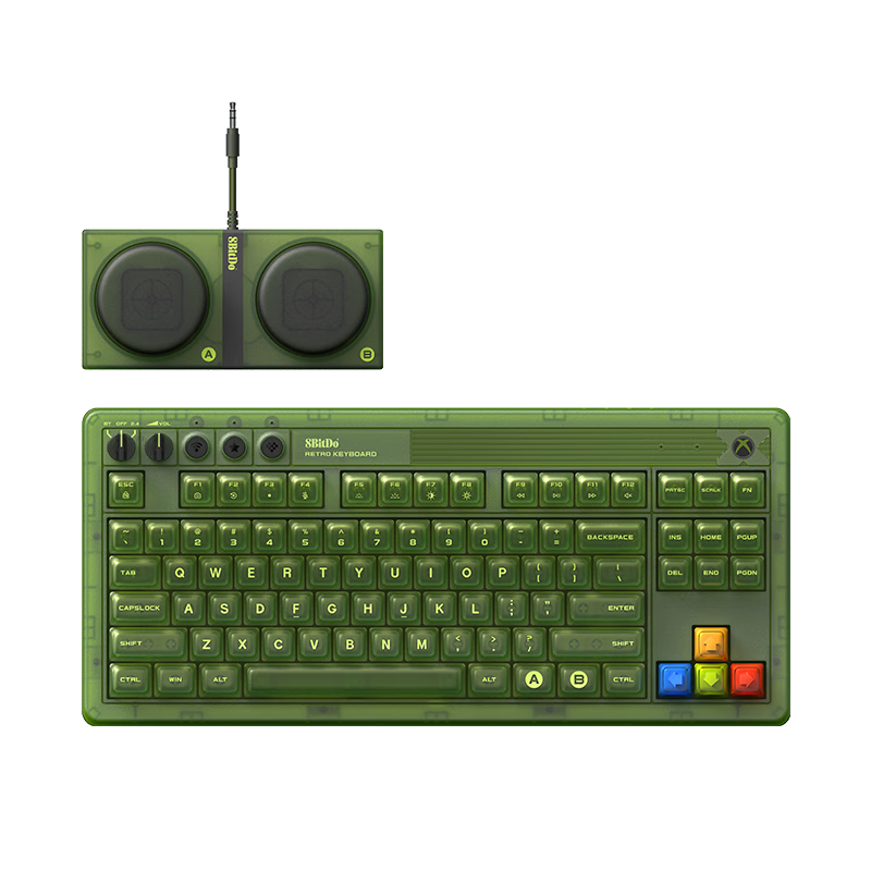 8BitDo Retro 87X Mechanical Keyboard, Tri-Mode 87 Keys, Microsoft Authorized, Wireless Bluetooth RGB Gaming And Office Wired Green Transparent Retro Semi-Transparent