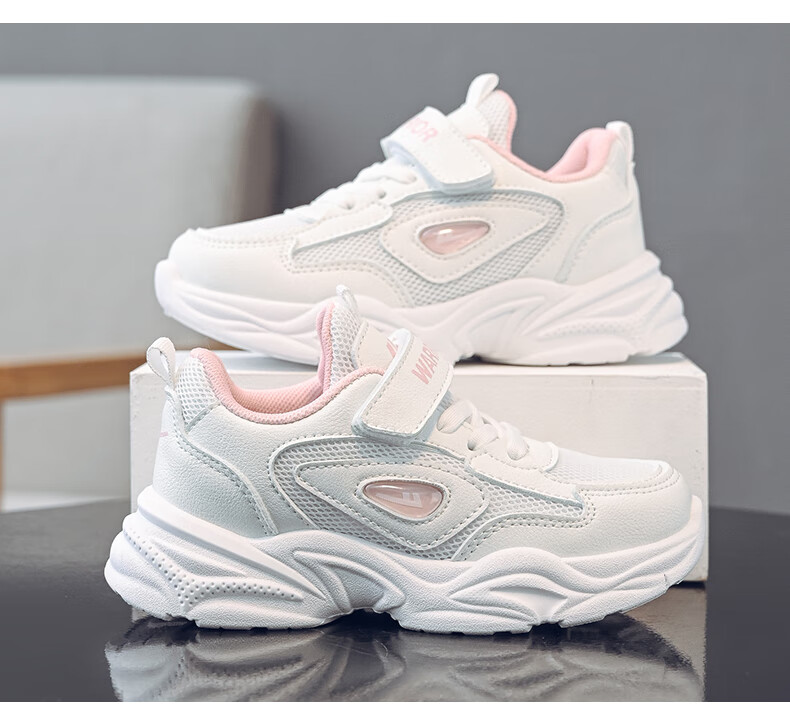 Warrior Girls' Shoes Spring And Autumn Mesh Breathable Children's Sneakers WZ(CL)-1206 White/Pink 28 4