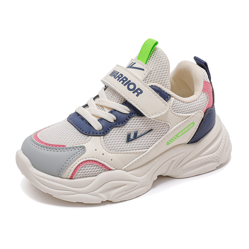 Warrior Children's Shoes, Girls' Soft-Soled Casual Shoes, Spring And Autumn Style, Kids' Sneakers WZ(CL)-0977, Beige/blue/rose Red, Size 28