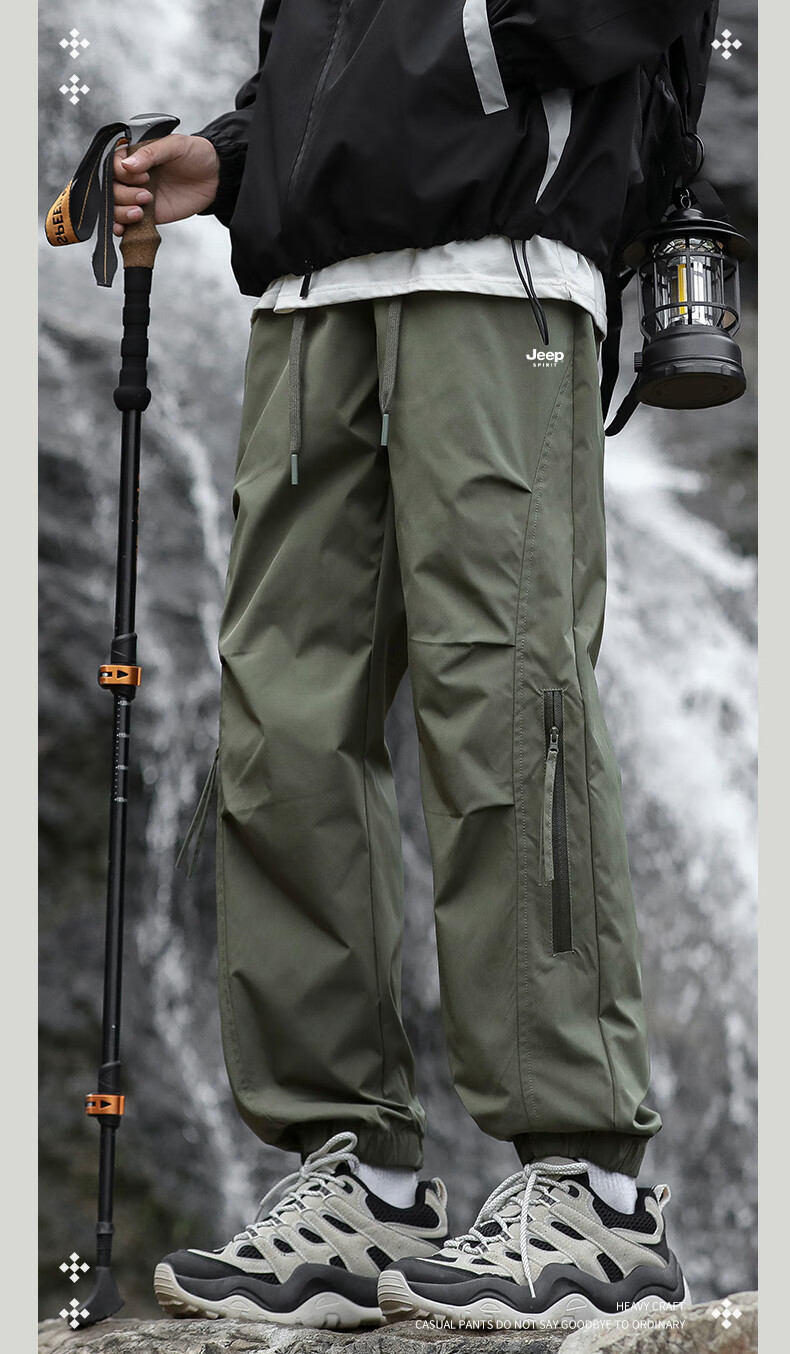 JEEP SPIRIT Men's Casual Pants Autumn Winter Fleece Lined Waterproof Windproof Outdoor Trousers Military Green Fleece Lined 4XL 1