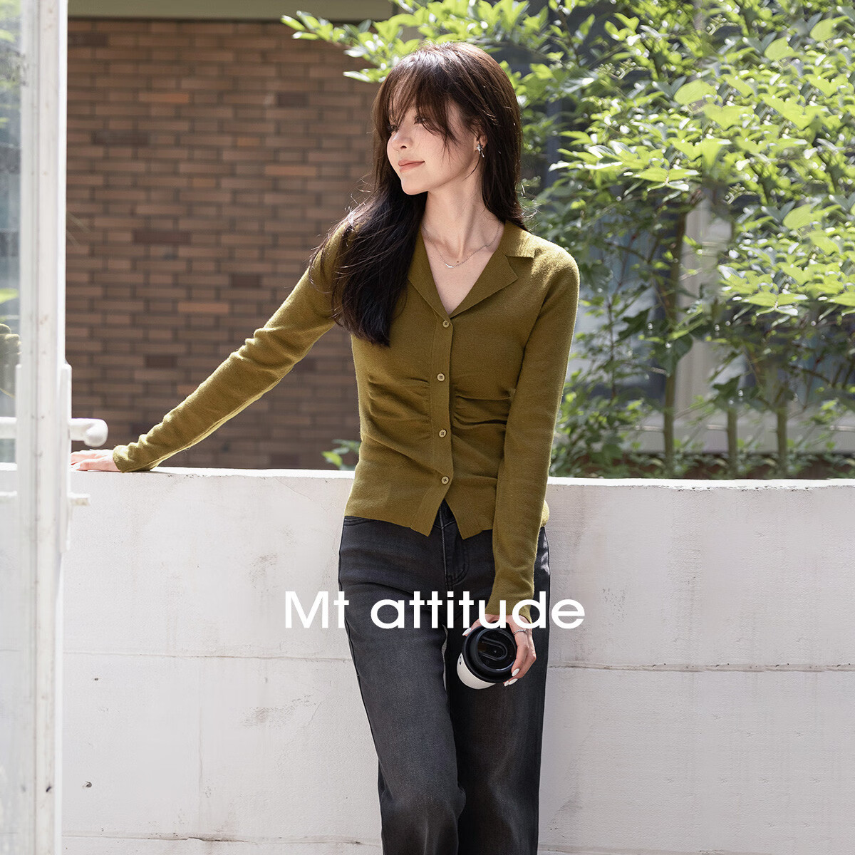 Mt [Korean-Style Elegant Office Wear] Spring Fashion Lapel Simple Solid Color Long-Sleeve Knit Sweater