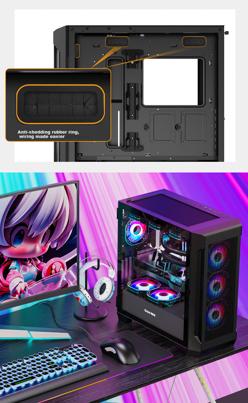Great Wall Archimedes KM101 Black Case (360mm Radiator Support/Removable Top Panel/Magnetic Flip Door/Type-C/ Cable Management Clips/0.8mm Thick Hardware/5090) 7