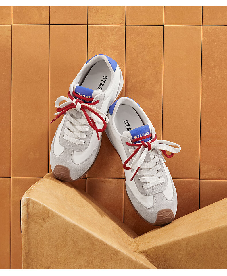St&Sat Women's Shoes, Dexun Shoes, 2025 New Autumn Style, Height-Increasing Casual Sneakers, SSD1112C8S, Beige/red, Size 36 16