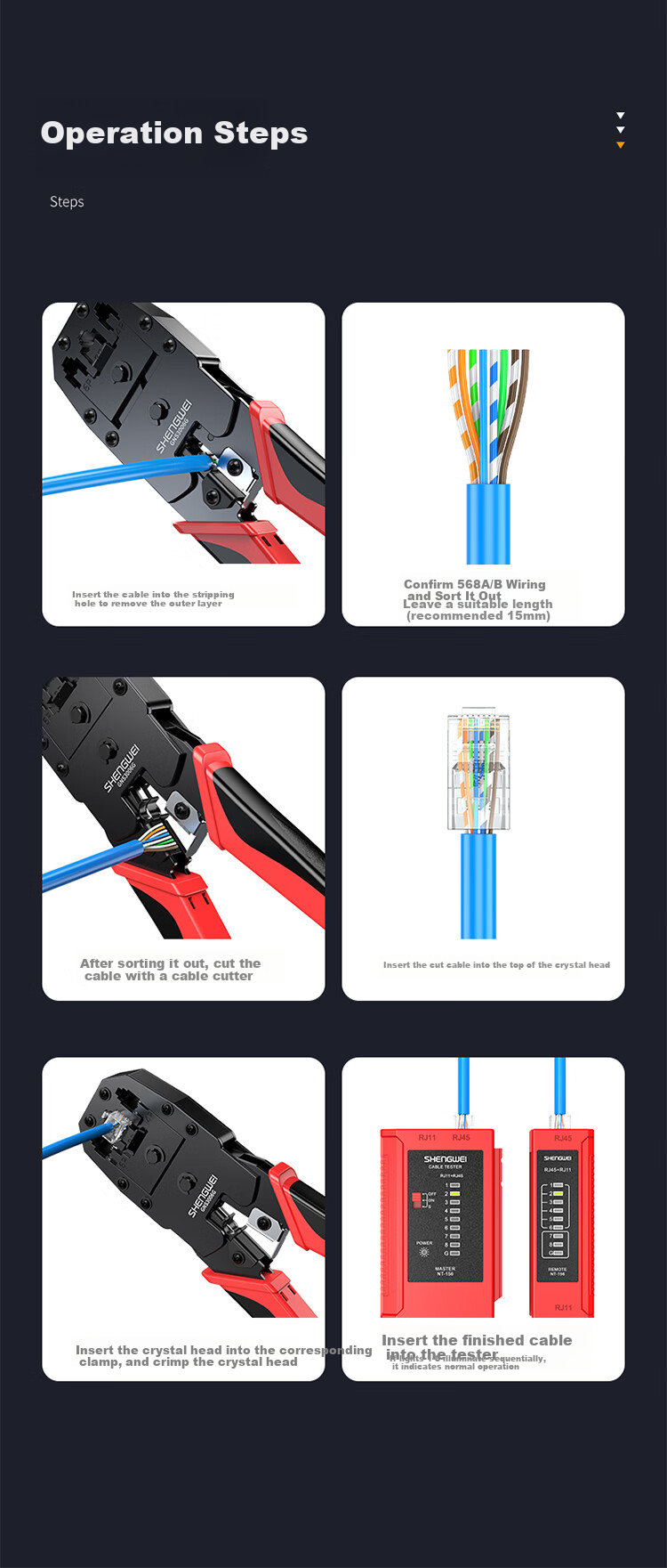 Shengwei Network Cable Crimper, Network Telephone RJ45 Crimping Tool, 6P/8P Two-In Multifunctional Labor-Saving Wire Stripper And Crimping Tool Set NS-360 10