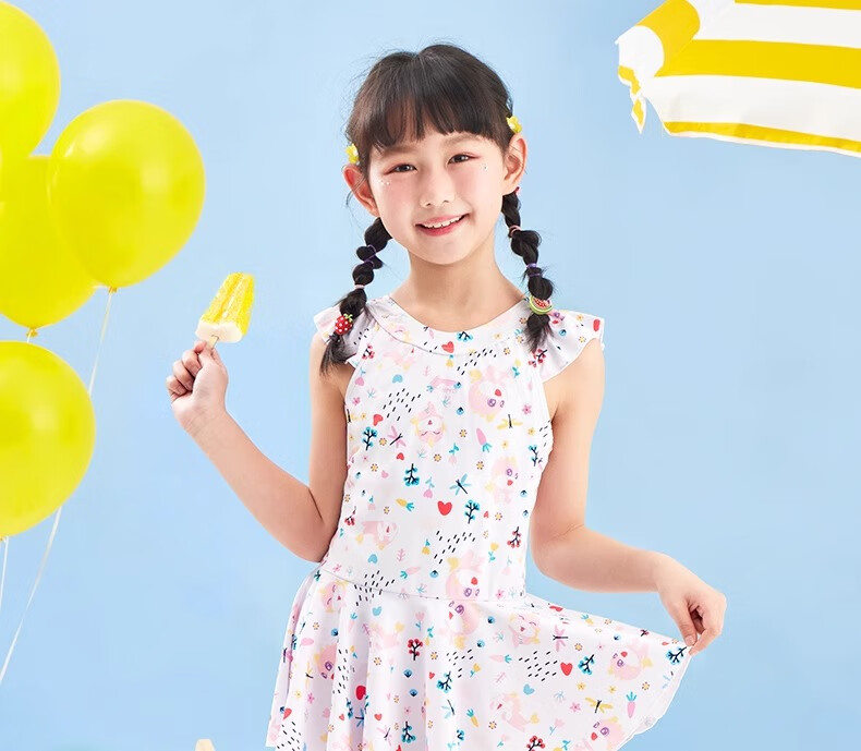 Li-Ning Children's One-Piece Swimsuit, Cute Princess-Style Swimwear for Girls, Sun Protection Swimwear 21